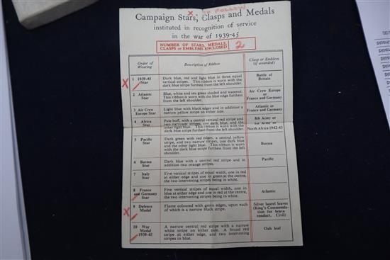 A Territorial Fox Efficiency medal, two WW2 medals and badges etc